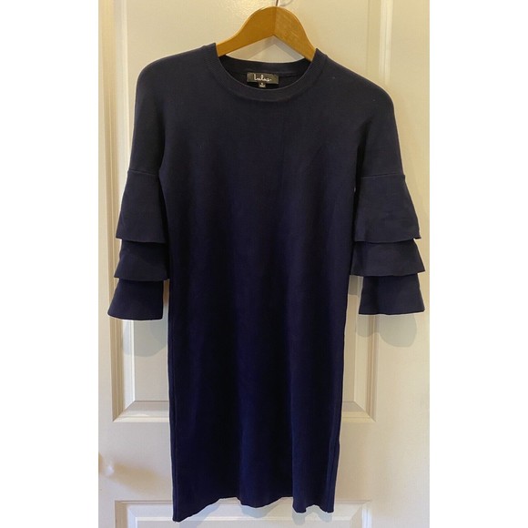 Lulus Everyday Extravagance Navy Blue Flounce‎ Sleeve Sweater Dress Size Small - Picture 3 of 9